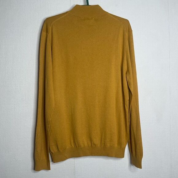 Paul Fredrick Sweater Mens Large Silk Cotton Cashmere 1/4 Zip Pullover Mustard - Picture 6 of 8